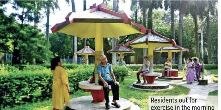 Residents out for exercise in the morning